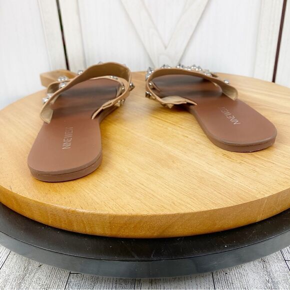 Nine West Brynli3 Studded Dual Strap Slide Sandals Tan Silver 7 - Picture 8 of 11